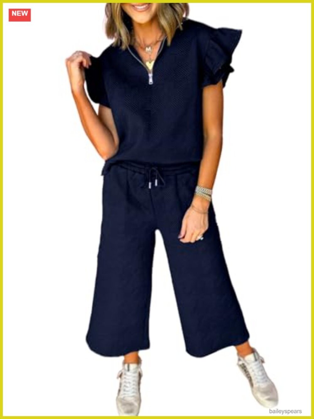 SHEWIN Women's 2-Piece Lounge Set Ruffle Polo Pullover & Pants
